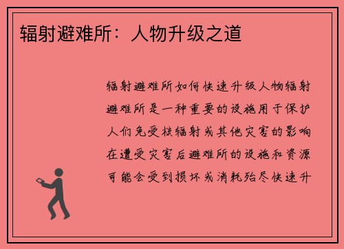 辐射避难所：人物升级之道