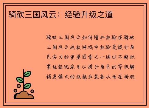骑砍三国风云：经验升级之道